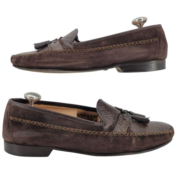 Vintage Mezlan Exotic Ostrich Suede Dress Shoes Mens 8.5M Tassel Slip-on Loafers - Picture 4 of 11